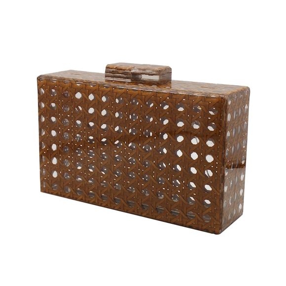 Acrylic Handbag Rattan Woven Pattern Square Box Crossbody Handbag -_- - Picture 1 of 6